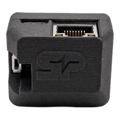 SkyPulse Breakout Board enclosure seen from above, with the SkyPulse logo on the lid and the RJ45 and USB-C ports along the far edge
